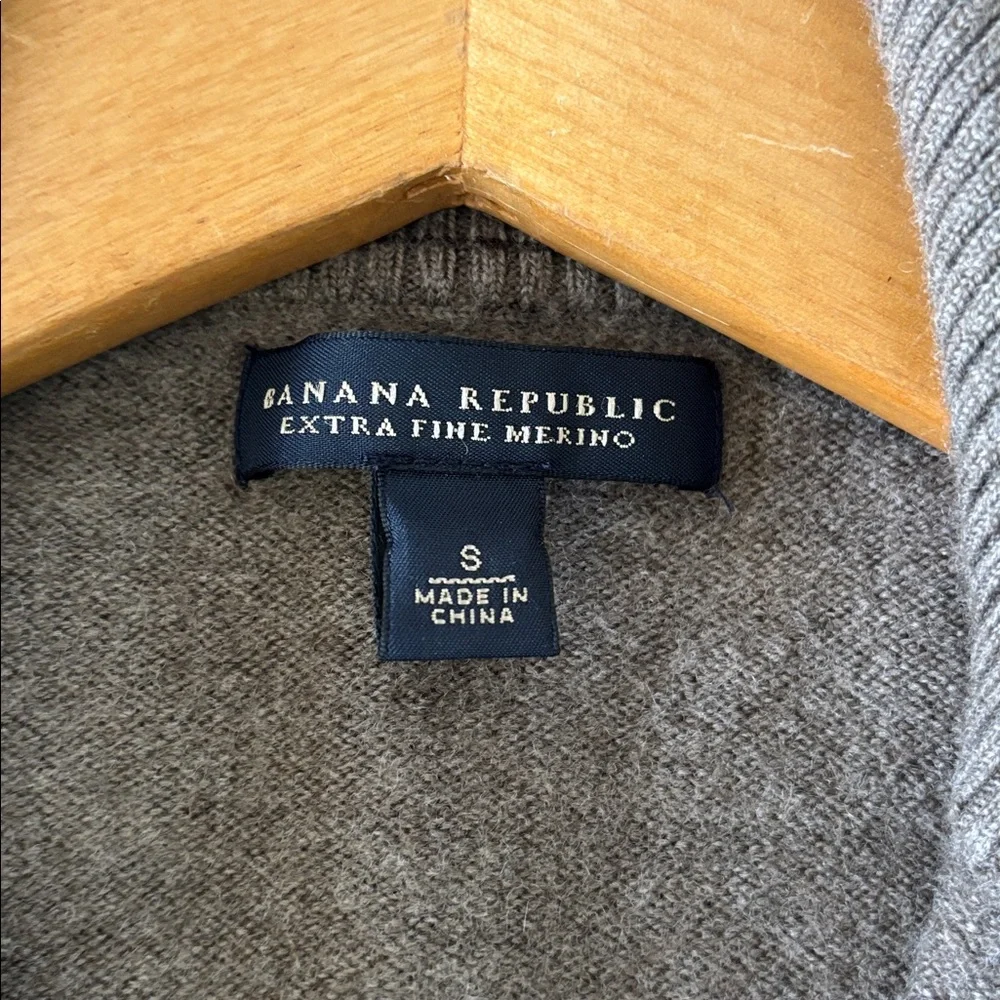 Banana Republic Modern Tipped Standing Collar Merino Wool Full‎ Zip Up Sweater S